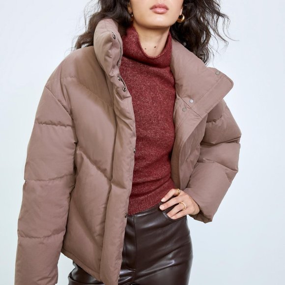 Wilfred Jackets & Blazers - SOLD Aritzia Wilfred 2XS Stone Taupe Brown The Cloud Puff Jacket Short Zip Coat